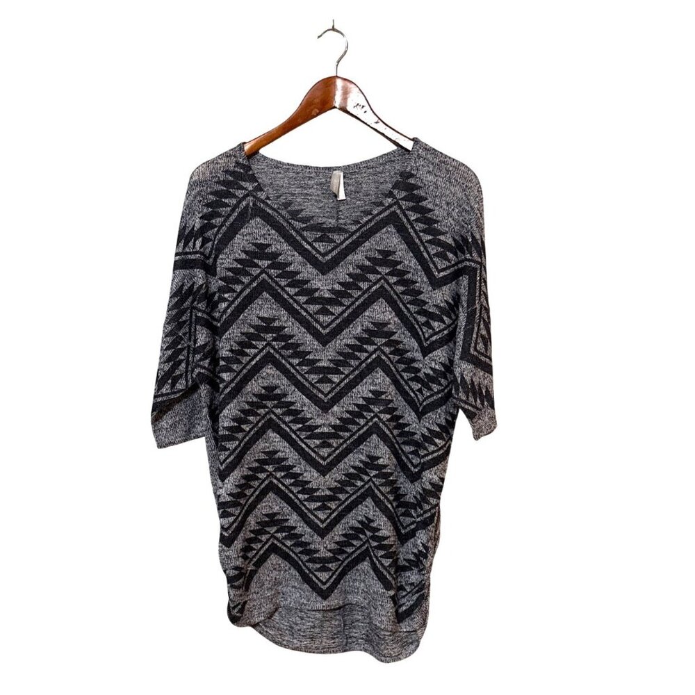 Vanity Textured Geometric Dolman Sleeve Knit Top Made In Usa